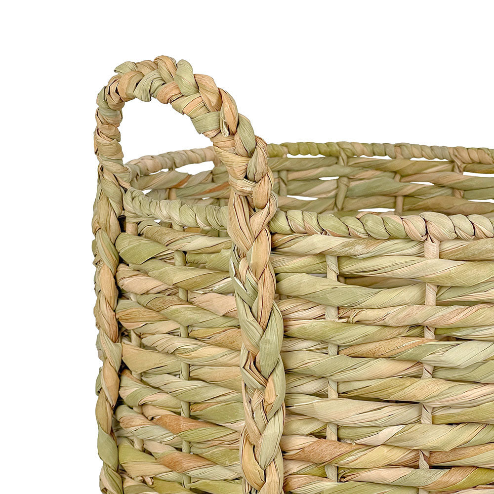 Canasta cesto tejido torcido de tule asa trenza