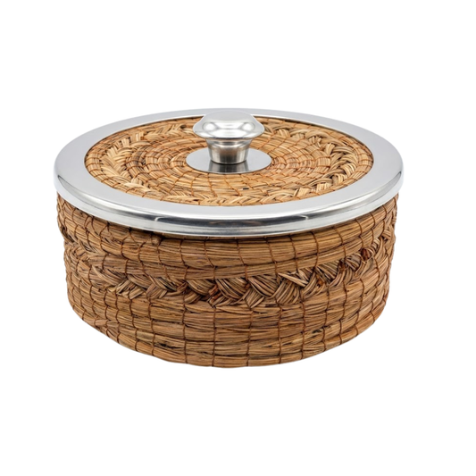 Pine needle tortilla basket with stainless steel