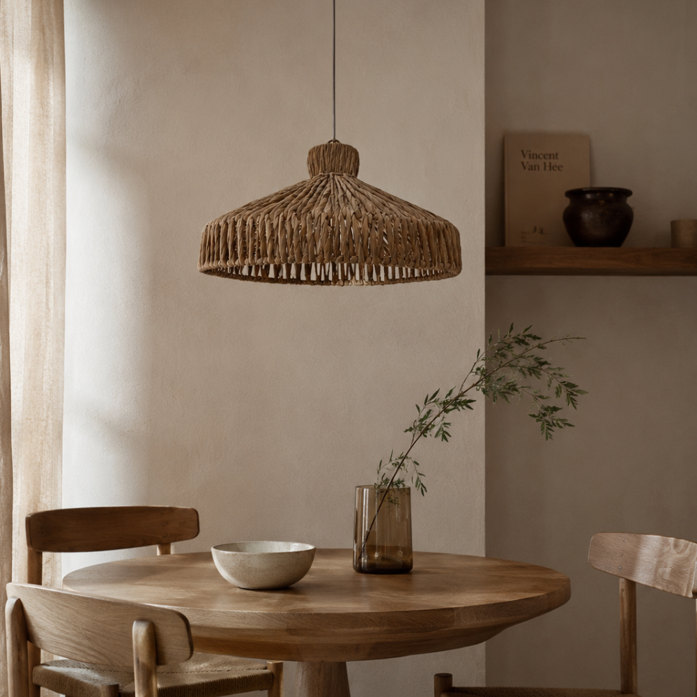 Pendant lamp made of cattail. ARRECIFE
