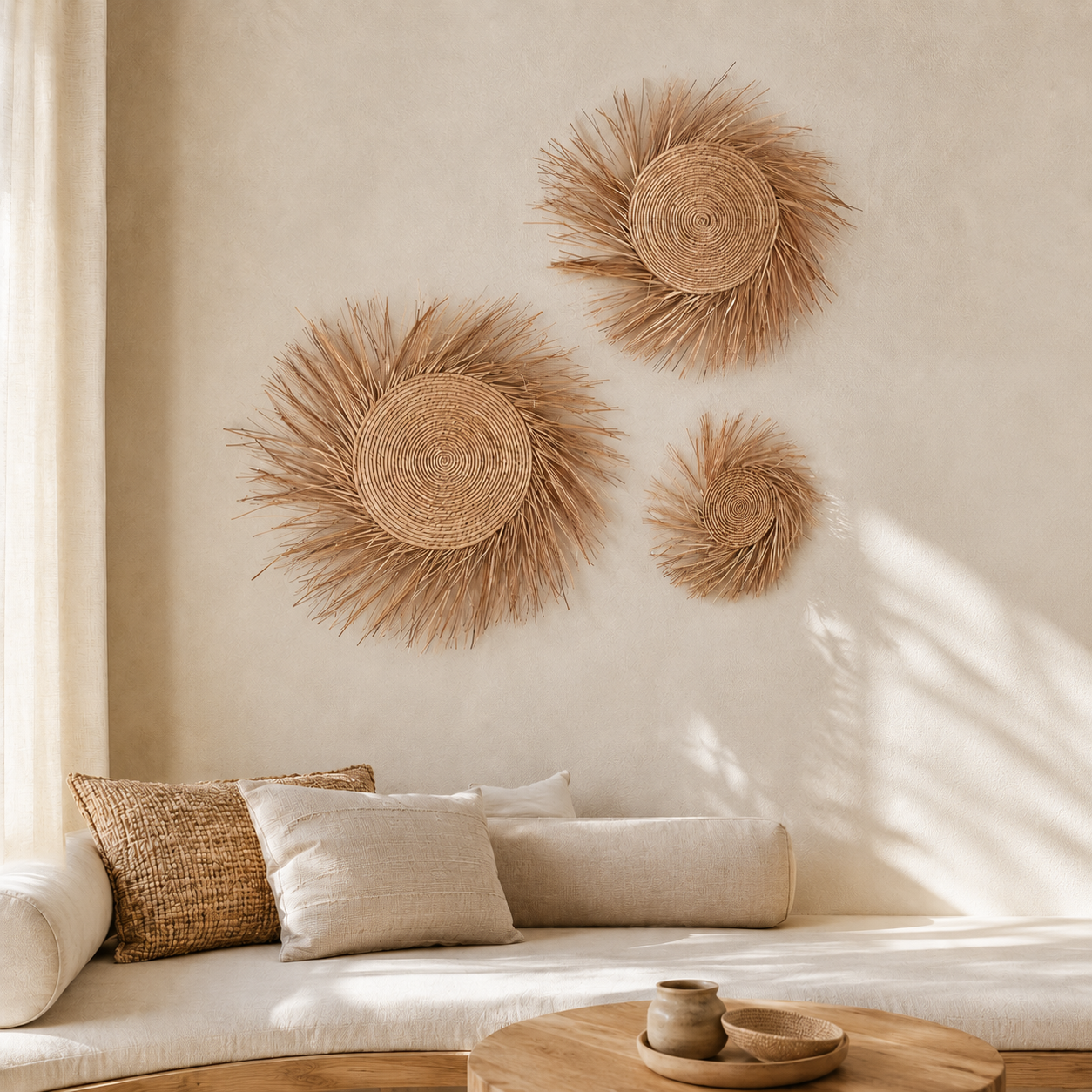 Tapetito con flecos para pared tejido de palma