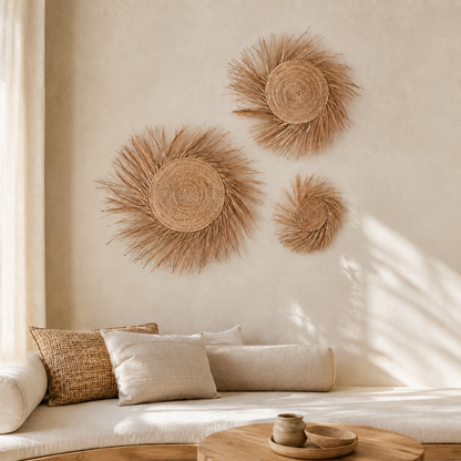 Tapetito con flecos para pared tejido de palma