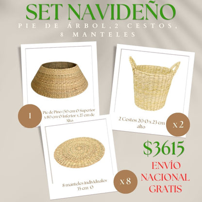 SET PIE DE PINO, 8 MANTELES , 2 CESTOS + ENVÍO GRATIS NACIONAL