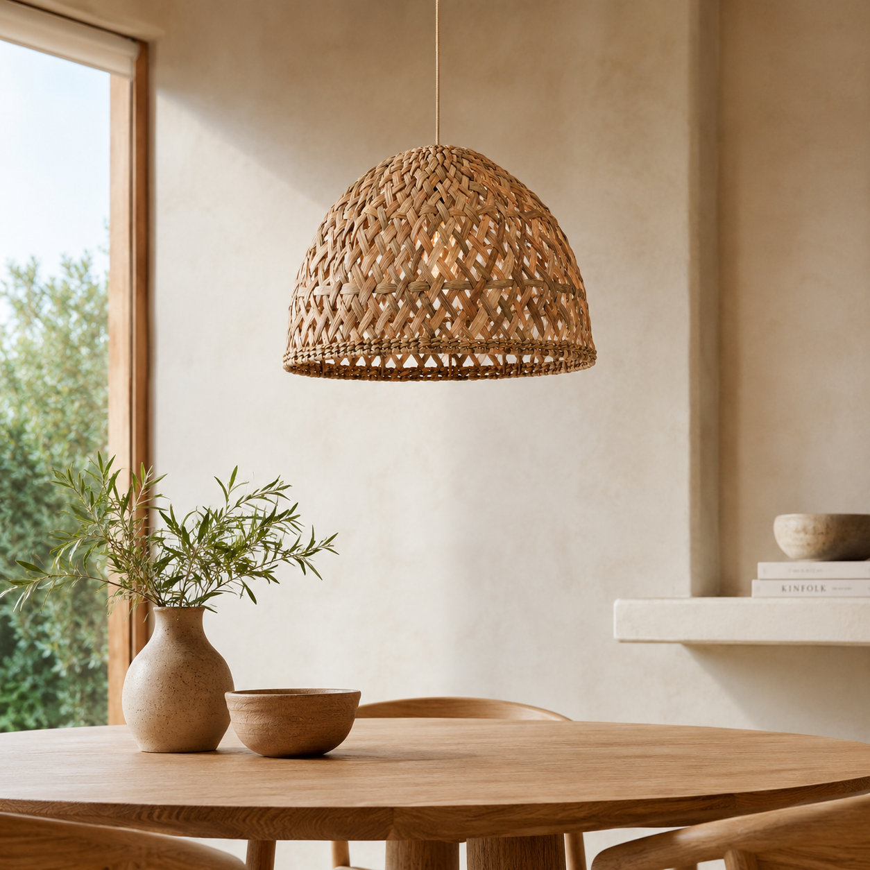Woven rush ceiling lamp