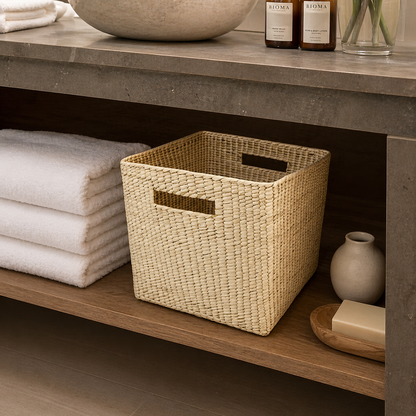 Woven palm storage basket