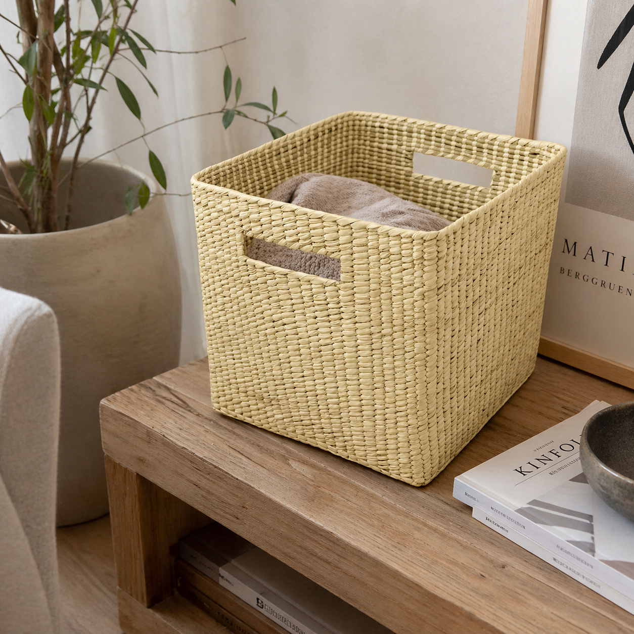 Woven palm storage basket