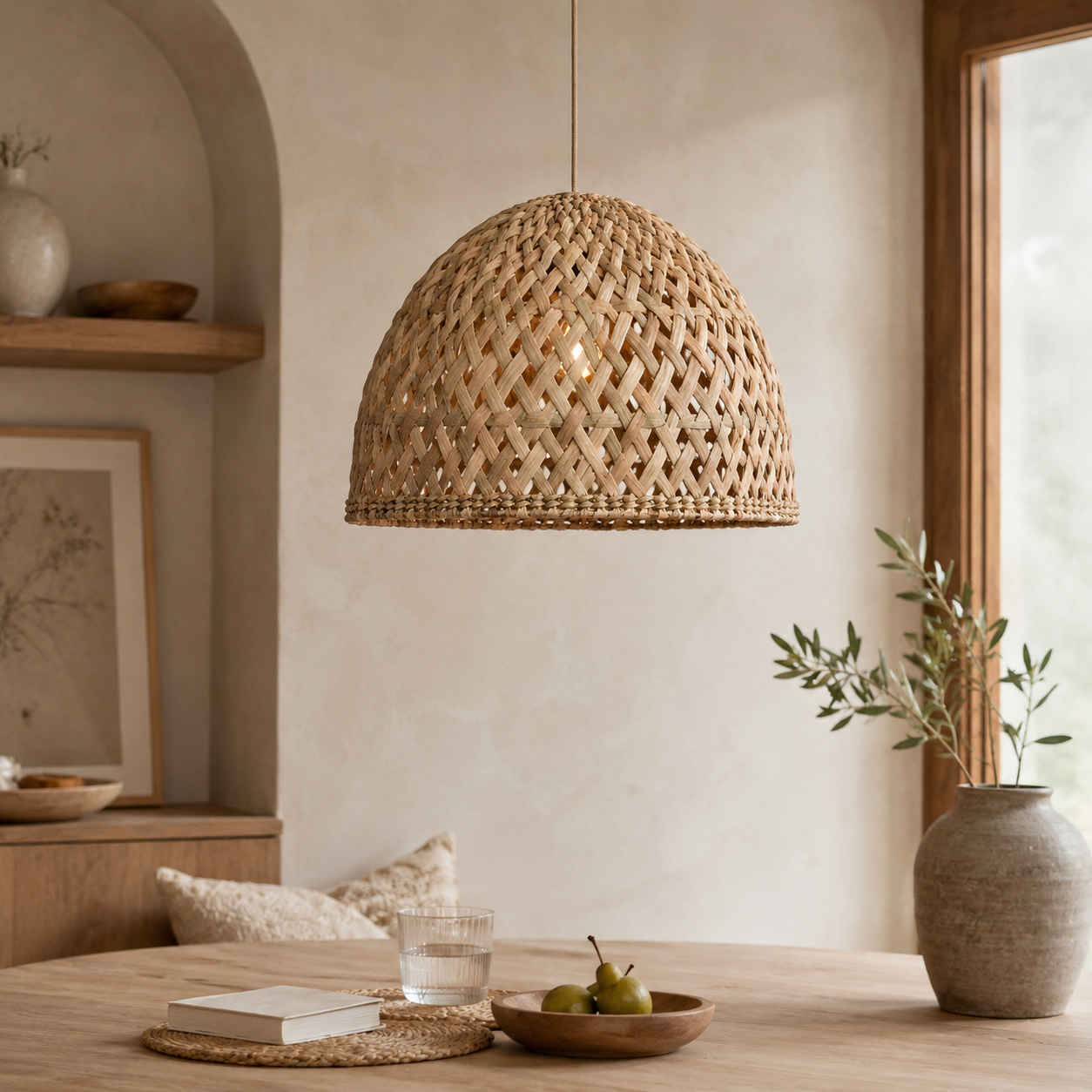 Woven rush ceiling lamp